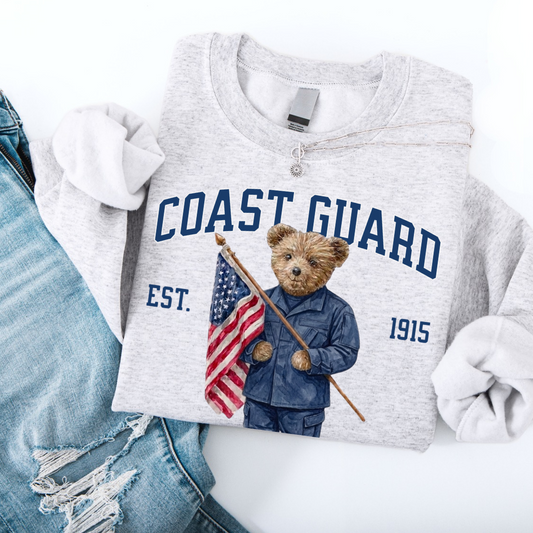Patriotic Coast Guard Bear Crewneck