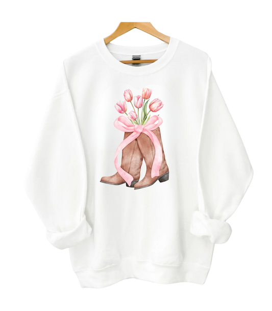 Pink Coquette Boots Crewneck
