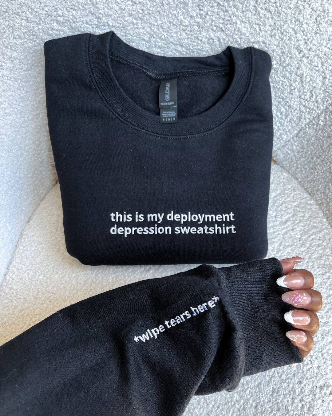Deployment Depression Embroidered Crewneck Sand