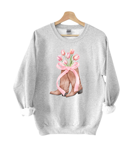 Pink Coquette Boots Crewneck