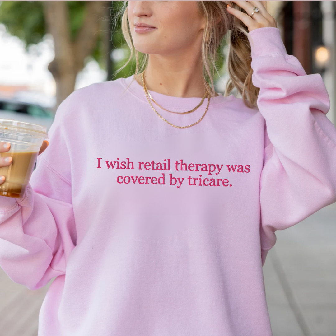 Retail Therapy Embroidered Crewneck