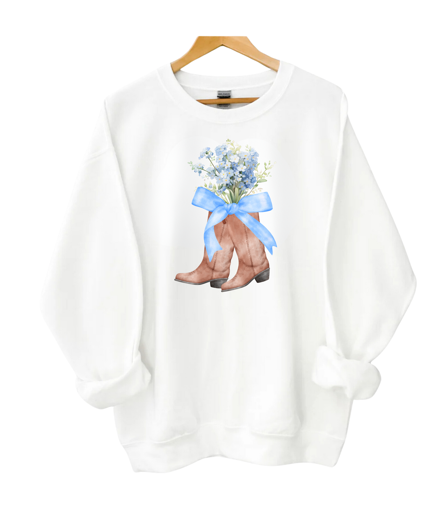 Blue Coquette Boots Crewneck