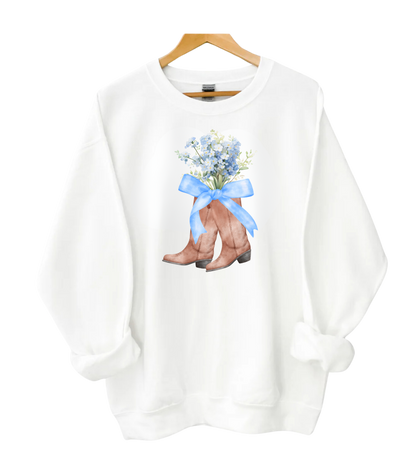 Blue Coquette Boots Crewneck