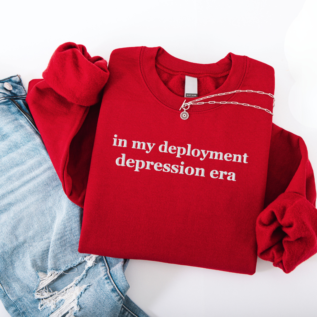 Depression Era Embroidered Crewneck Red