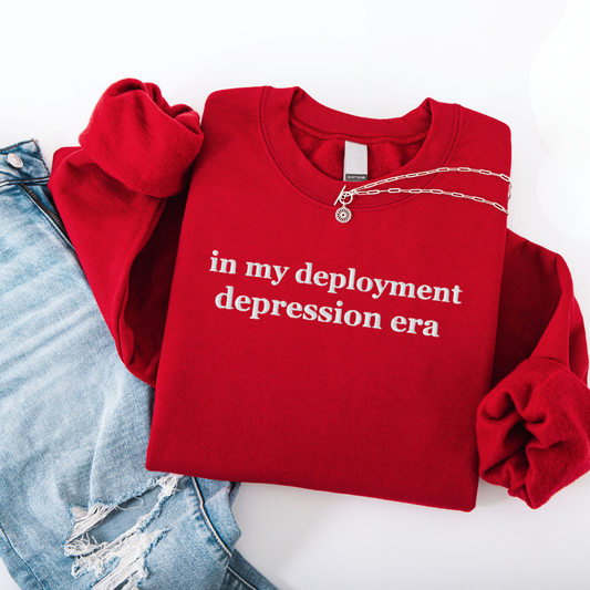 Depression Era Embroidered Crewneck Red