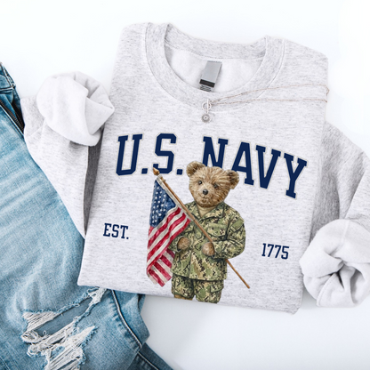 Patriotic Navy Bear Crewneck