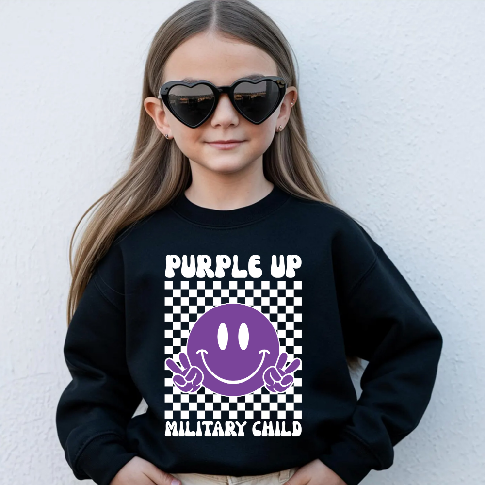 Smiley Purple Up Youth Crewneck