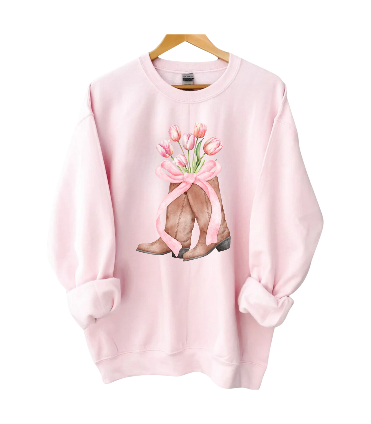 Pink Coquette Boots Crewneck