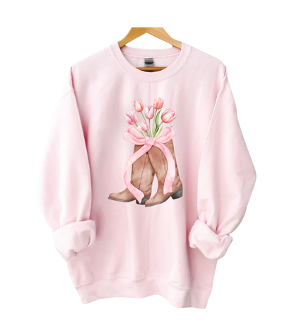 Pink Coquette Boots Crewneck