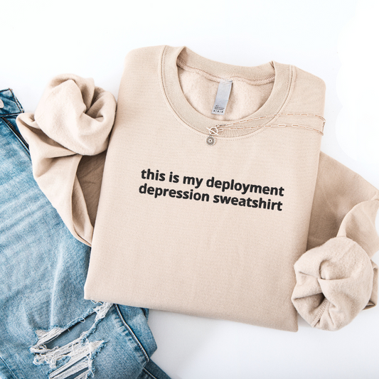 Deployment Depression Embroidered Crewneck Sand