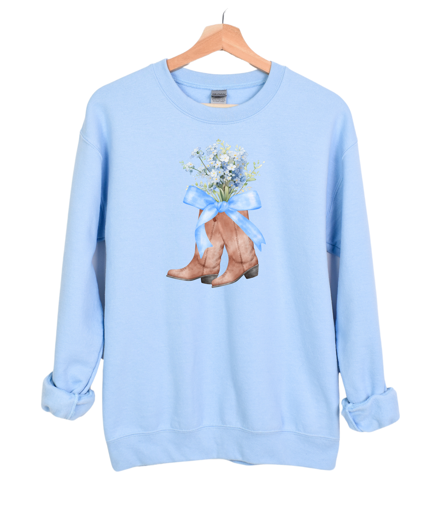 Blue Coquette Boots Crewneck