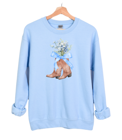 Blue Coquette Boots Crewneck