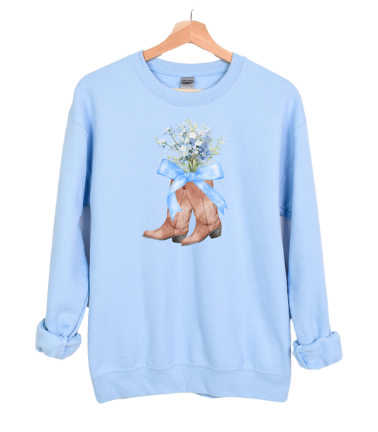 Blue Coquette Boots Crewneck