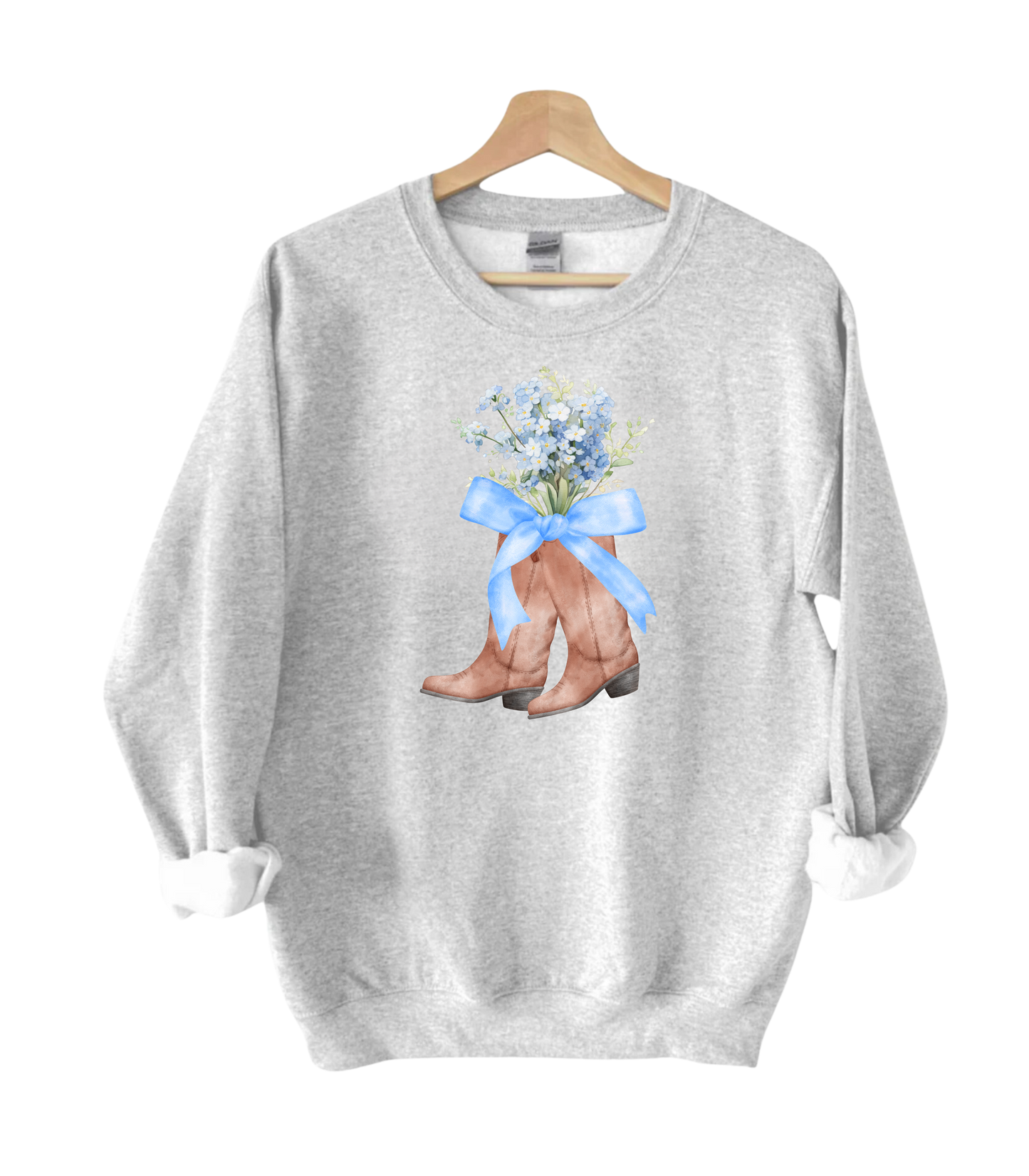 Blue Coquette Boots Crewneck