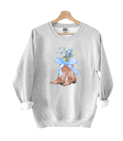 Blue Coquette Boots Crewneck