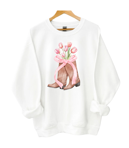 Pink Coquette Boots Crewneck