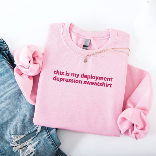 Deployment Depression Embroidered Crewneck Pink