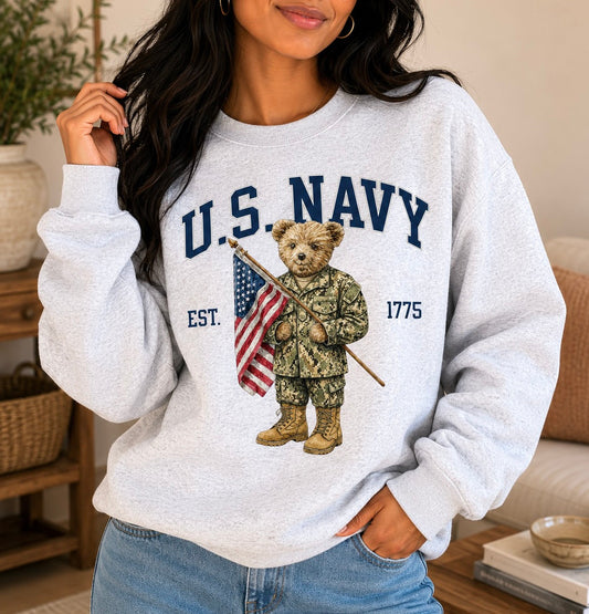 Patriotic Navy Bear Crewneck