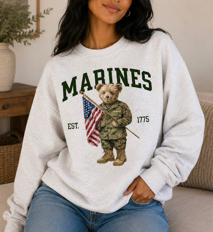 Patriotic Marines Bear Crewneck