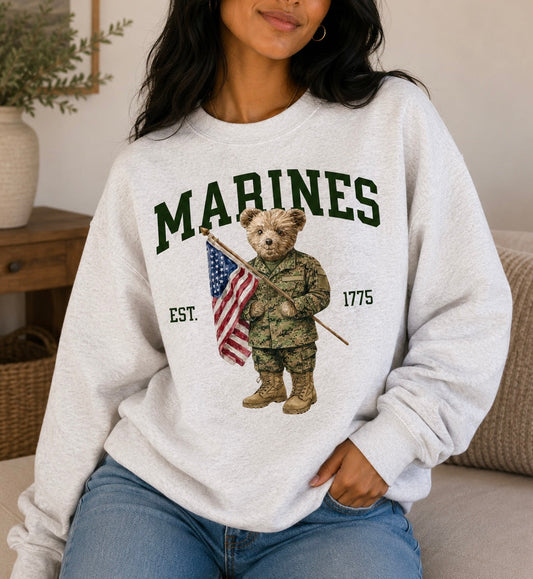 Patriotic Marines Bear Crewneck