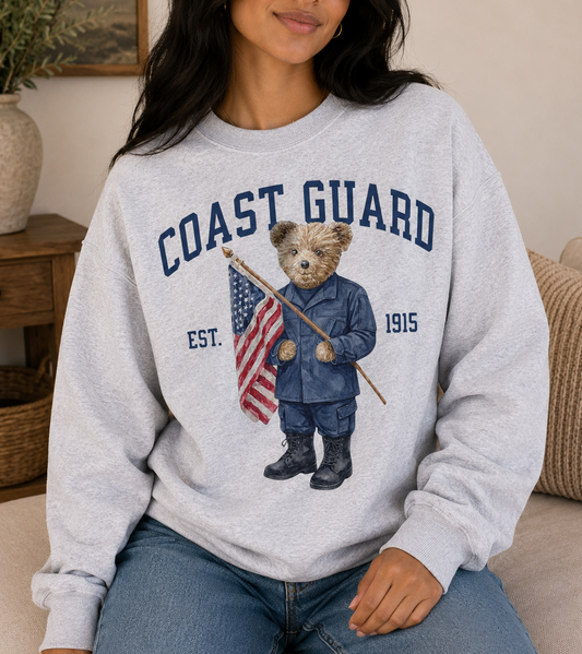 Patriotic Coast Guard Bear Crewneck