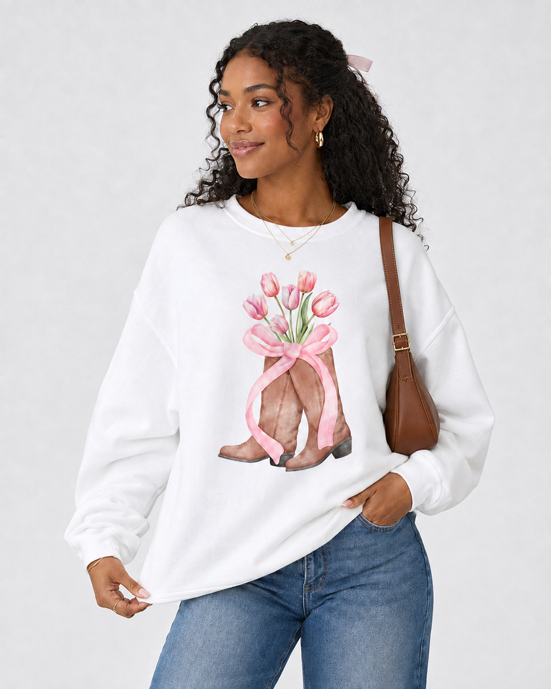 Pink Coquette Boots Crewneck