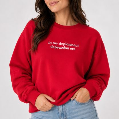 Depression Era Embroidered Crewneck Red