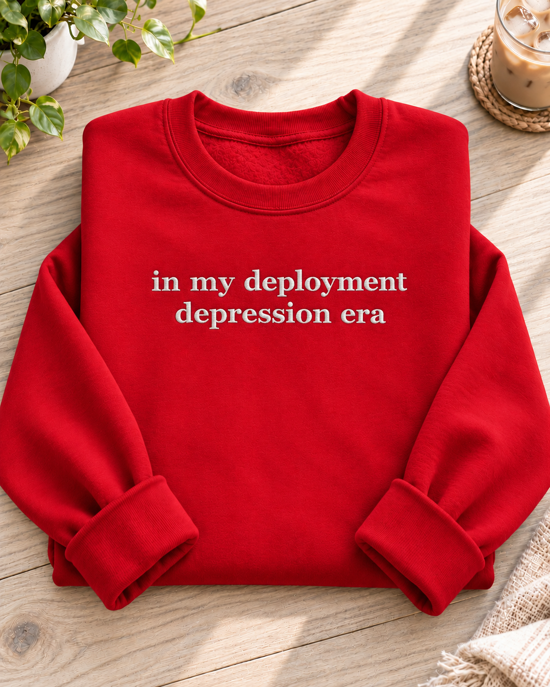 Depression Era Embroidered Crewneck Red