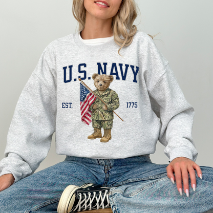 Patriotic Navy Bear Crewneck